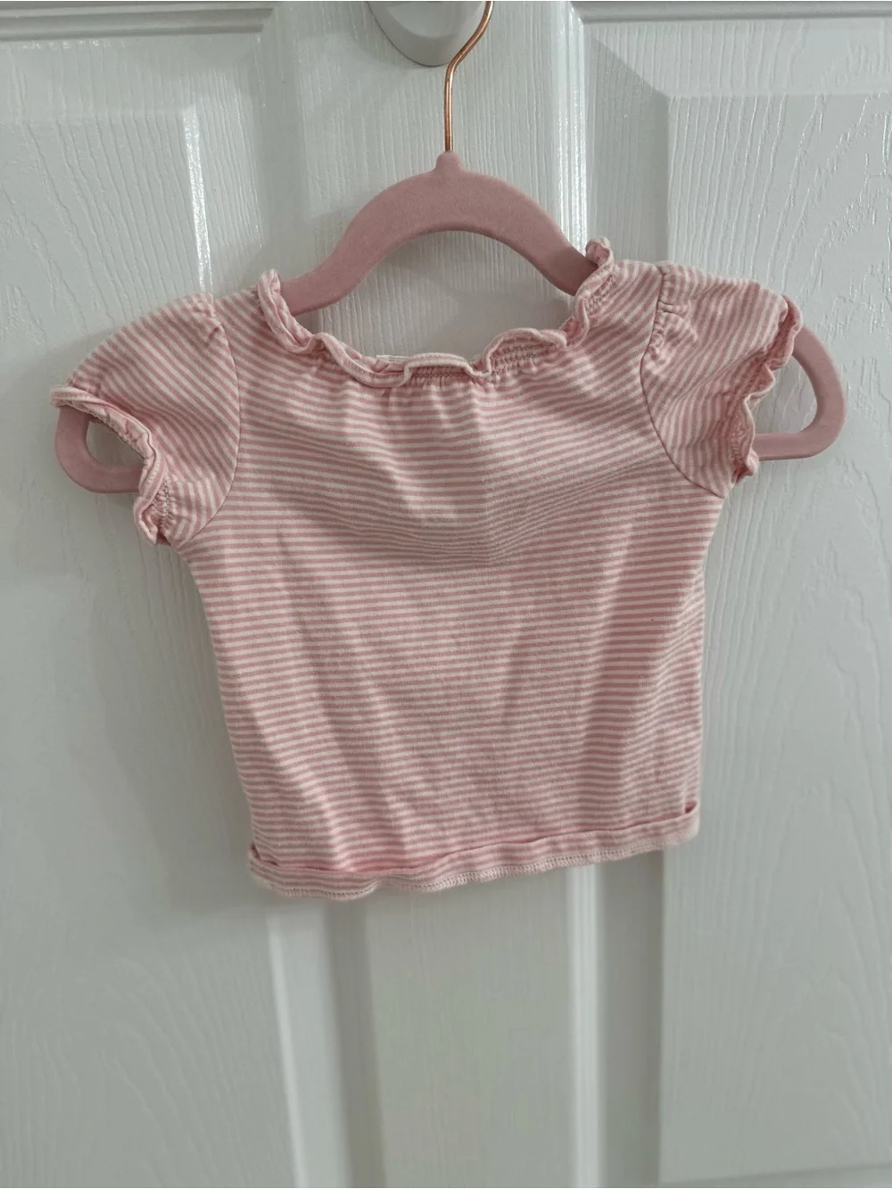 Janie and Jack Pink Striped Ruffle Sleeve Baby Top